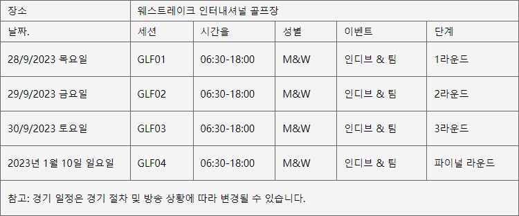 항저우 아시안게임 골프 경기일정